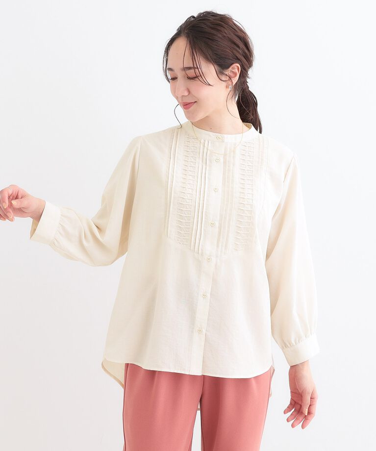 SHOO･LA･RUE「【S-LL】お顔周りを華やかに おりがみタックブラウス」|シャツ・ブラウス|