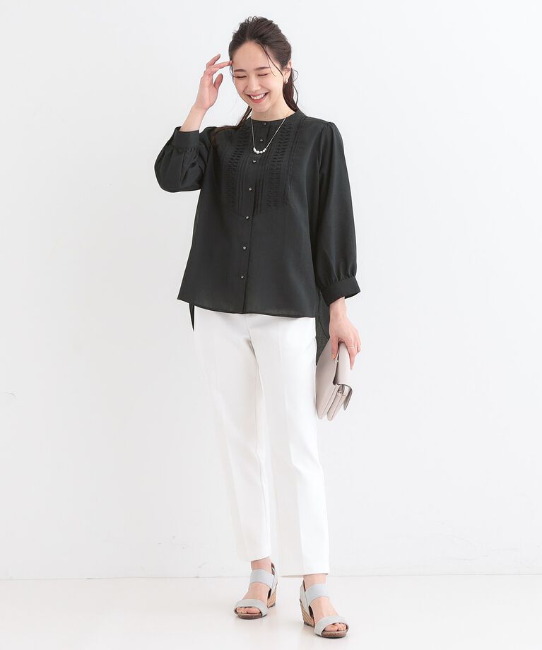 SHOO･LA･RUE「【S-LL】お顔周りを華やかに おりがみタックブラウス」|シャツ・ブラウス|
