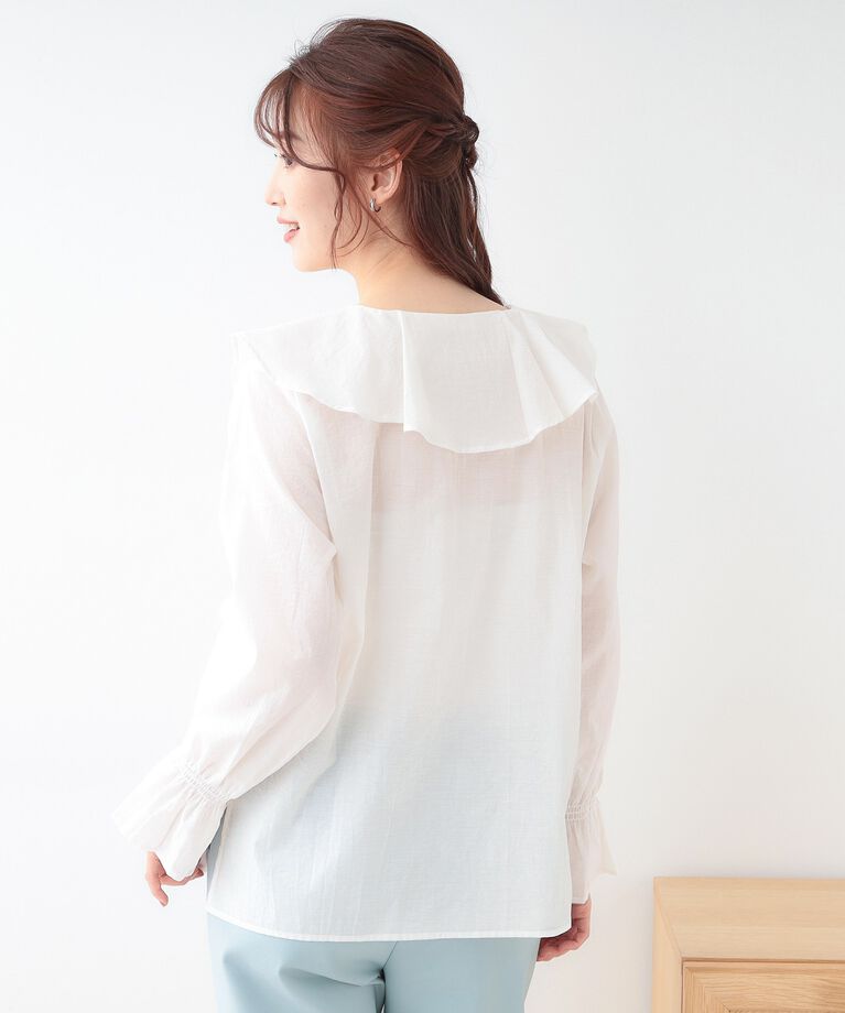 SHOO･LA･RUE「【洗える/S-LL】甘すぎない大人のフリルブラウス」|シャツ・ブラウス|