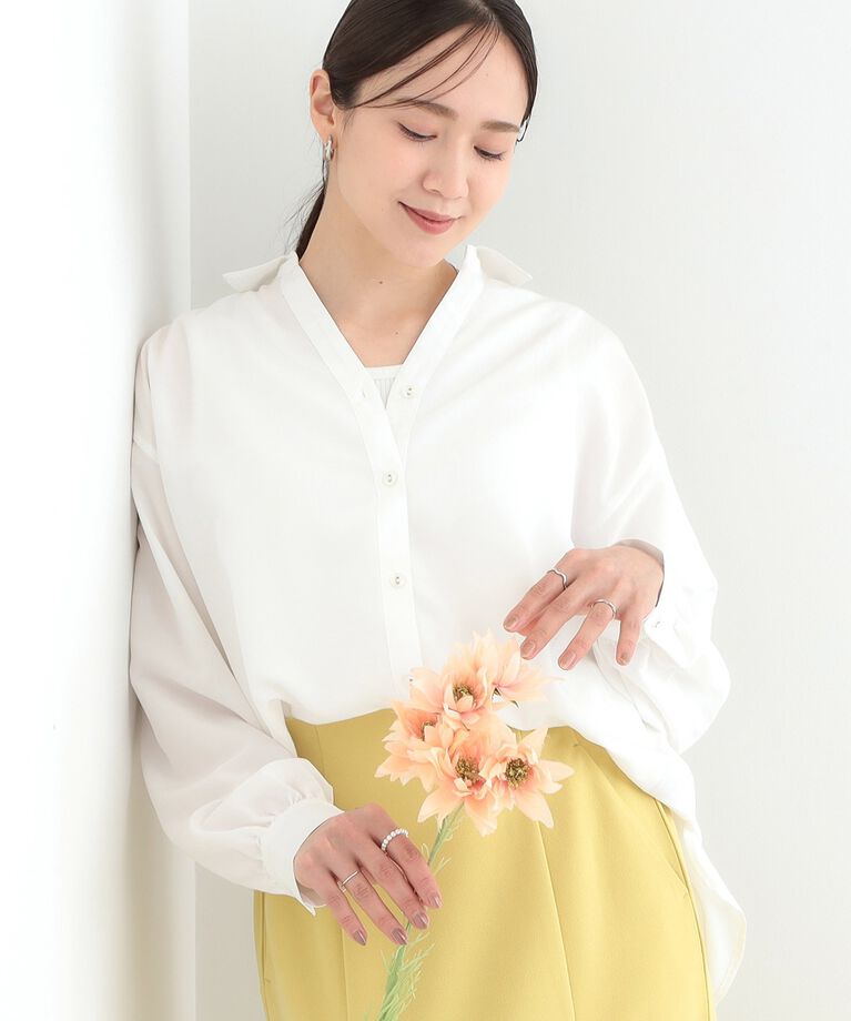 SHOO･LA･RUE「【S-LL】後ろ姿も抜かりなく バックレースアップシャツ」|シャツ・ブラウス|オフホワイト(003