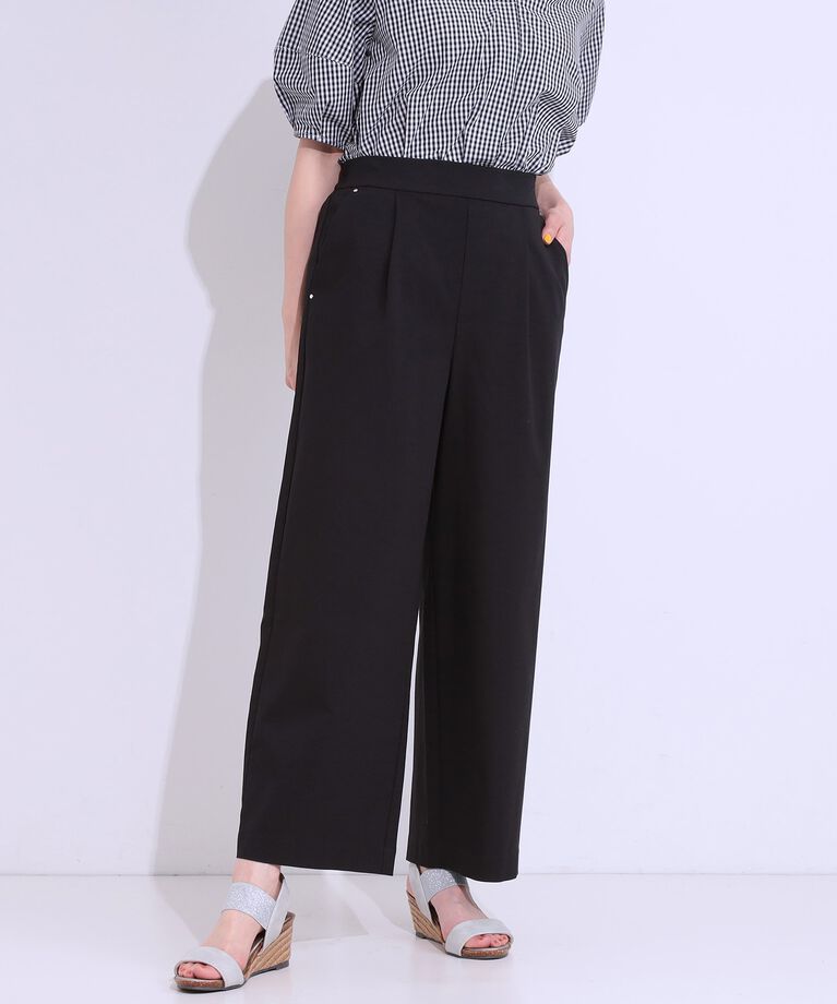 SHOO･LA･RUE「【S-LL/ひんやり】ゴールドパーツがアクセント ストレッチワイドパンツ」|その他|ブラック(019)