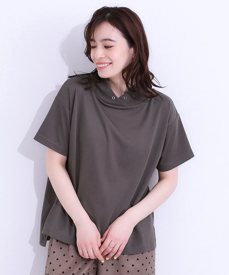 SHOO･LA･RUE「【S-LL/ひんやり/UV】アウトスタイルもサマになる さらさら抜け襟Tシャツ」|Tシャツ・カットソー|