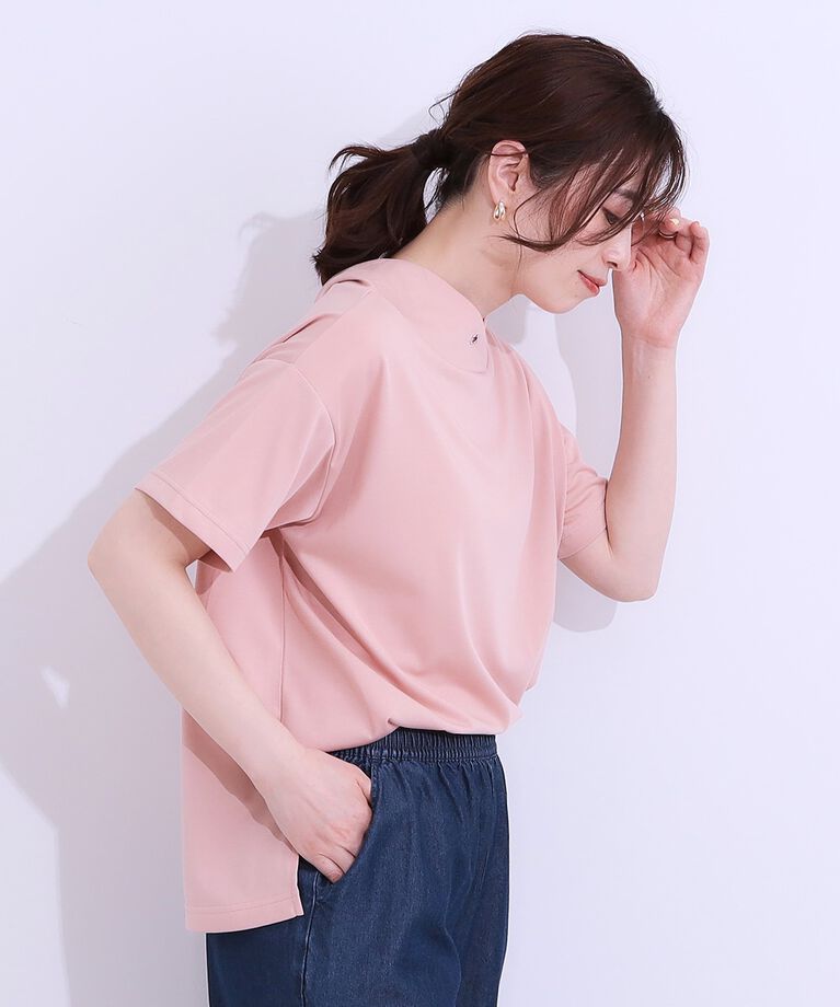 SHOO･LA･RUE「【S-LL/ひんやり/UV】アウトスタイルもサマになる さらさら抜け襟Tシャツ」|Tシャツ・カットソー|