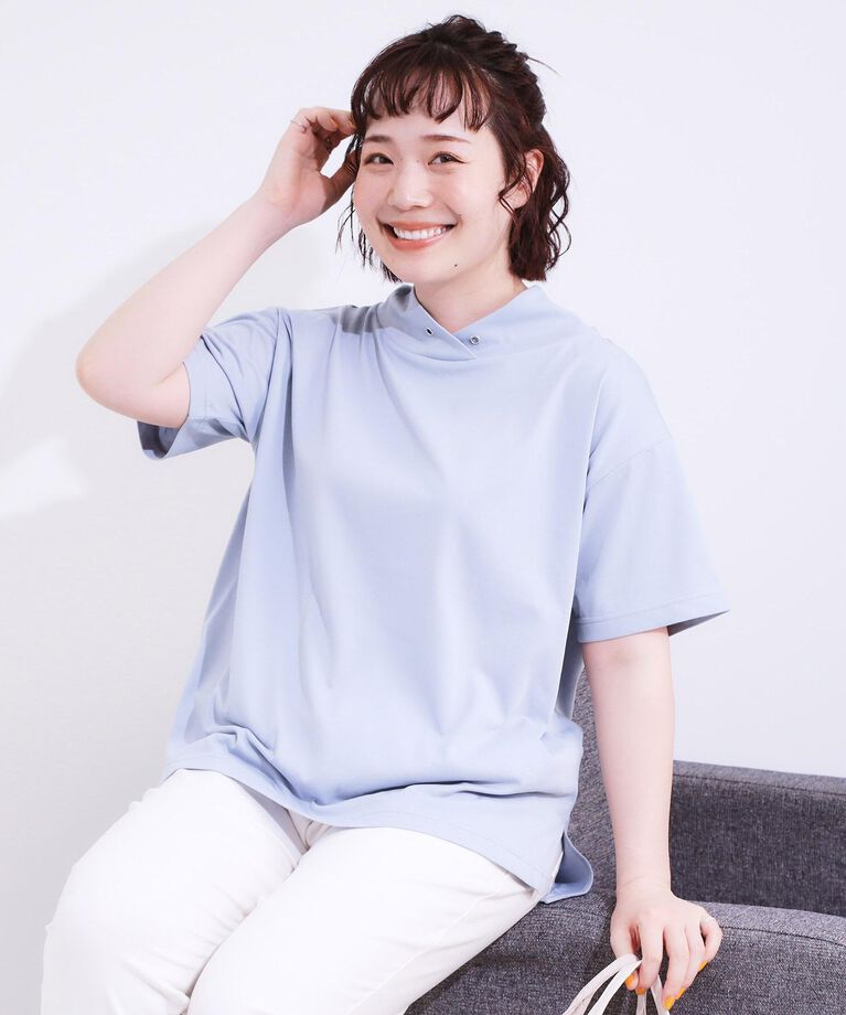 SHOO･LA･RUE「【S-LL/ひんやり/UV】アウトスタイルもサマになる さらさら抜け襟Tシャツ」|Tシャツ・カットソー|