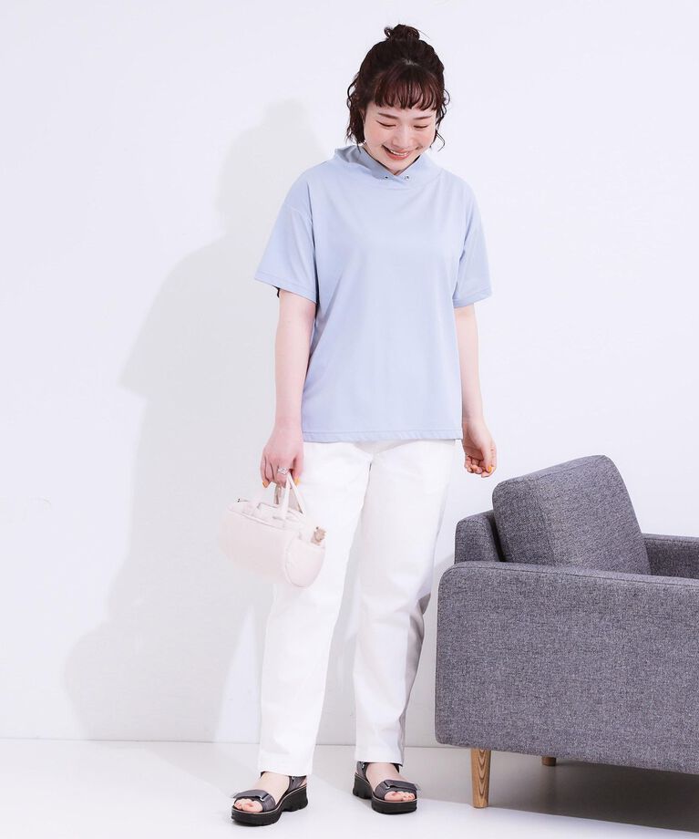 SHOO･LA･RUE「【S-LL/ひんやり/UV】アウトスタイルもサマになる さらさら抜け襟Tシャツ」|Tシャツ・カットソー|