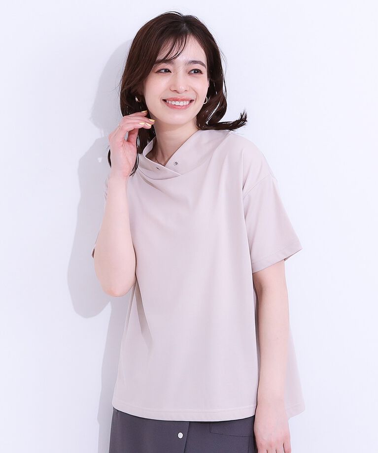 SHOO･LA･RUE「【S-LL/ひんやり/UV】アウトスタイルもサマになる さらさら抜け襟Tシャツ」|Tシャツ・カットソー|
