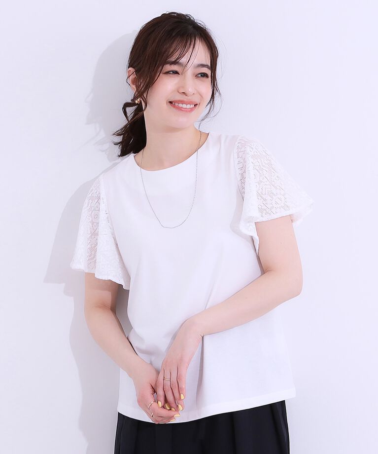 SHOO･LA･RUE「【S-LL】大人の上品コーデに お袖レース切り替えトップス」|Tシャツ・カットソー|