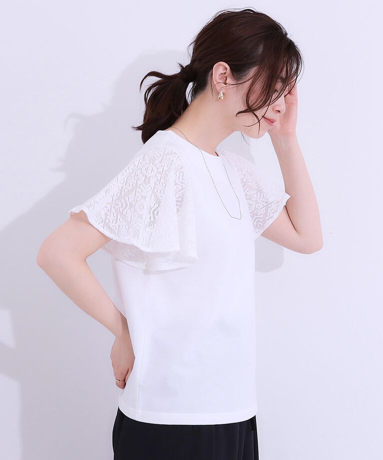SHOO･LA･RUE「【S-LL】大人の上品コーデに お袖レース切り替えトップス」|Tシャツ・カットソー|
