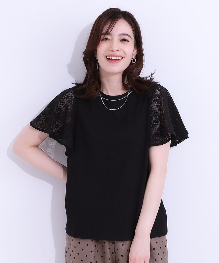 SHOO･LA･RUE「【S-LL】大人の上品コーデに お袖レース切り替えトップス」|Tシャツ・カットソー|
