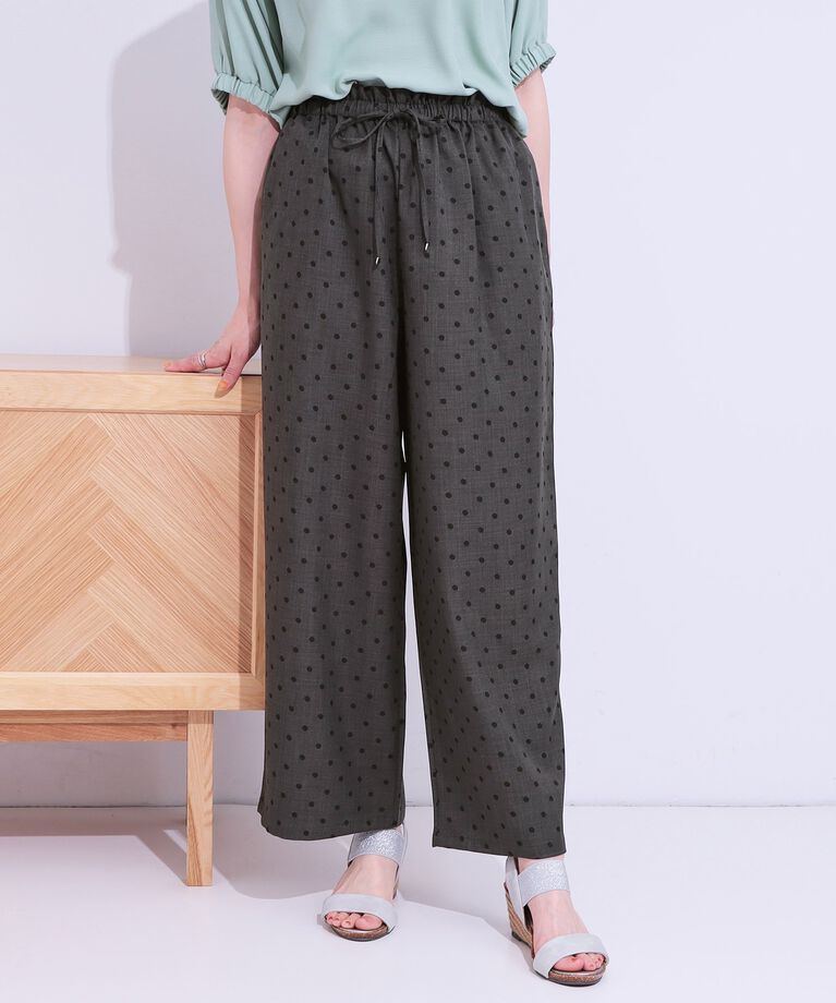 SHOO･LA･RUE「【S-LL】目を惹く柄がアクセント 麻調イージーワイドパンツ」|その他|チャコールグレー(6
