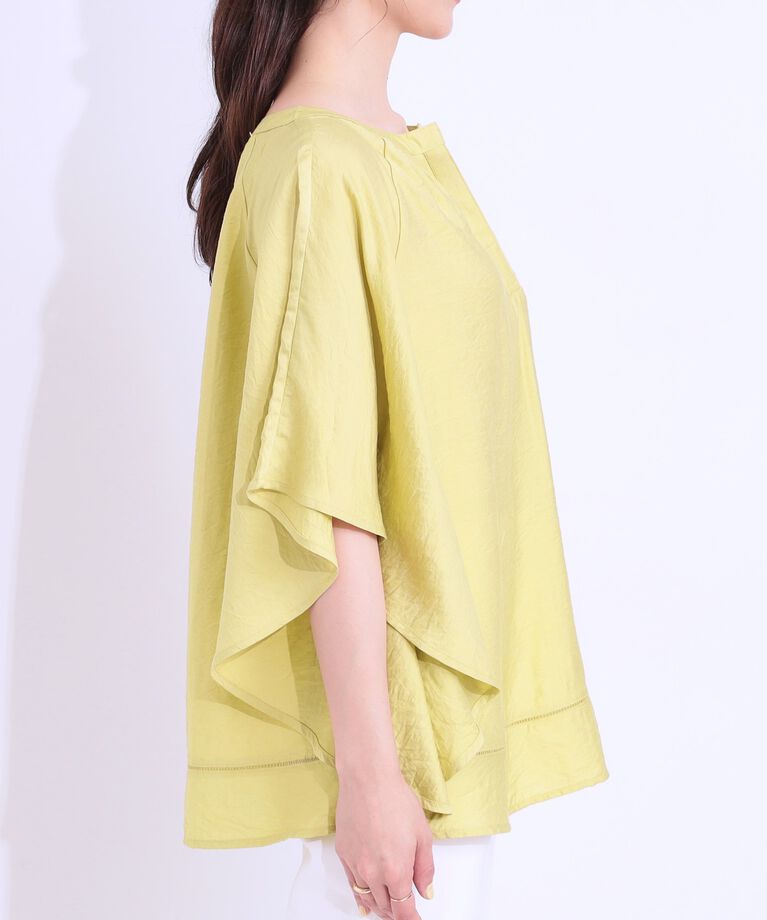 SHOO･LA･RUE「【洗える/S-LL/接触冷感】涼しく体型カバー お袖フレア ドレープブラウス」|シャツ・ブラウス|