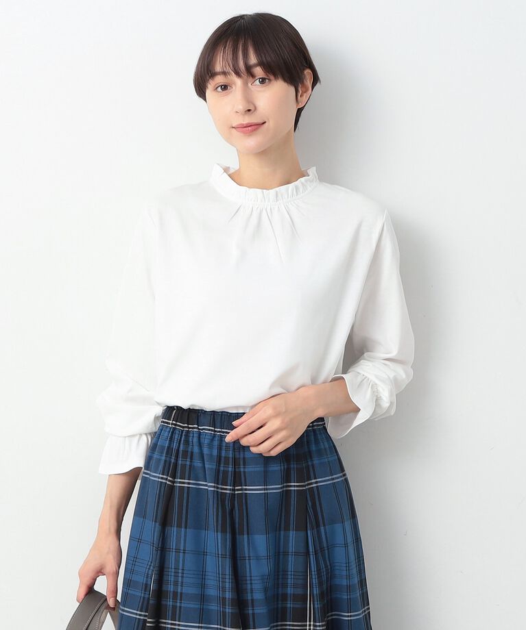 Dessin「【洗える】ネックフリルロングスリーブTシャツ（XS～L）」|Tシャツ・カットソー|ﾎﾜｲﾄ(002)