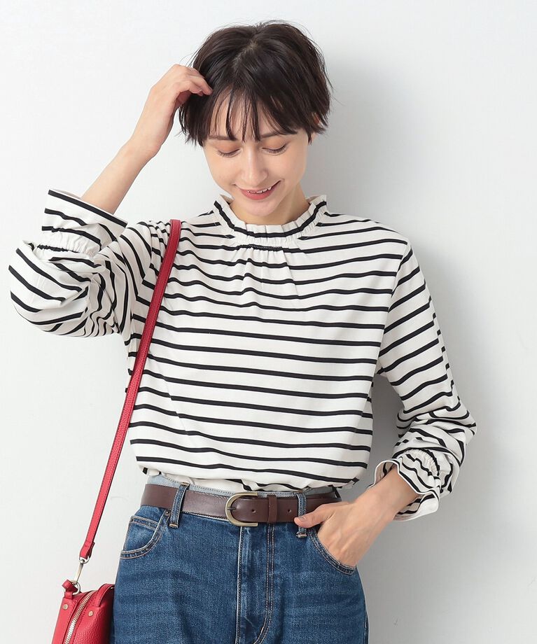 Dessin「【洗える】ネックフリルロングスリーブTシャツ（XS～L）」|Tシャツ・カットソー|ﾌﾞﾗｯｸ(319)