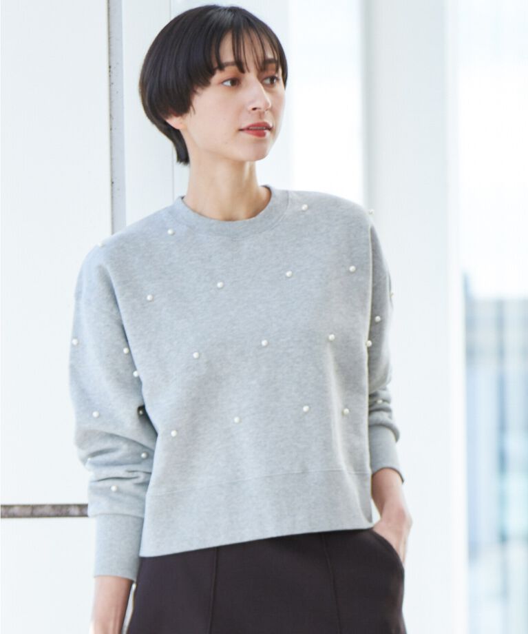 Dessin「【洗える】パール調付きスウェット（S～L）」|Tシャツ・カットソー|ｸﾞﾚｰ(012)