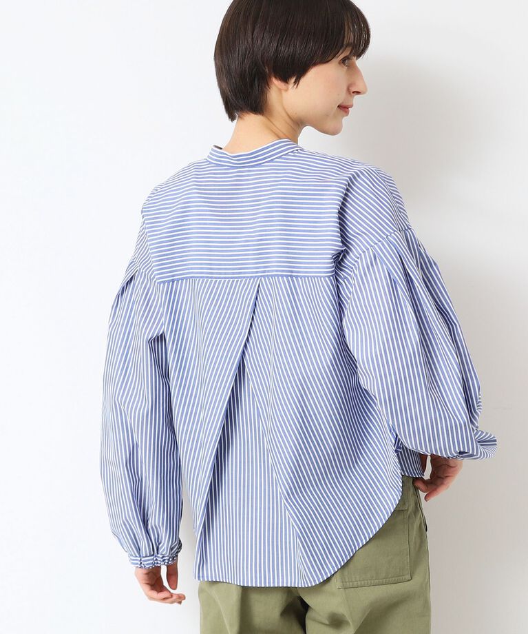Dessin「【洗える】バンドカラーストライプシャツ（XS～L）」|シャツ・ブラウス|