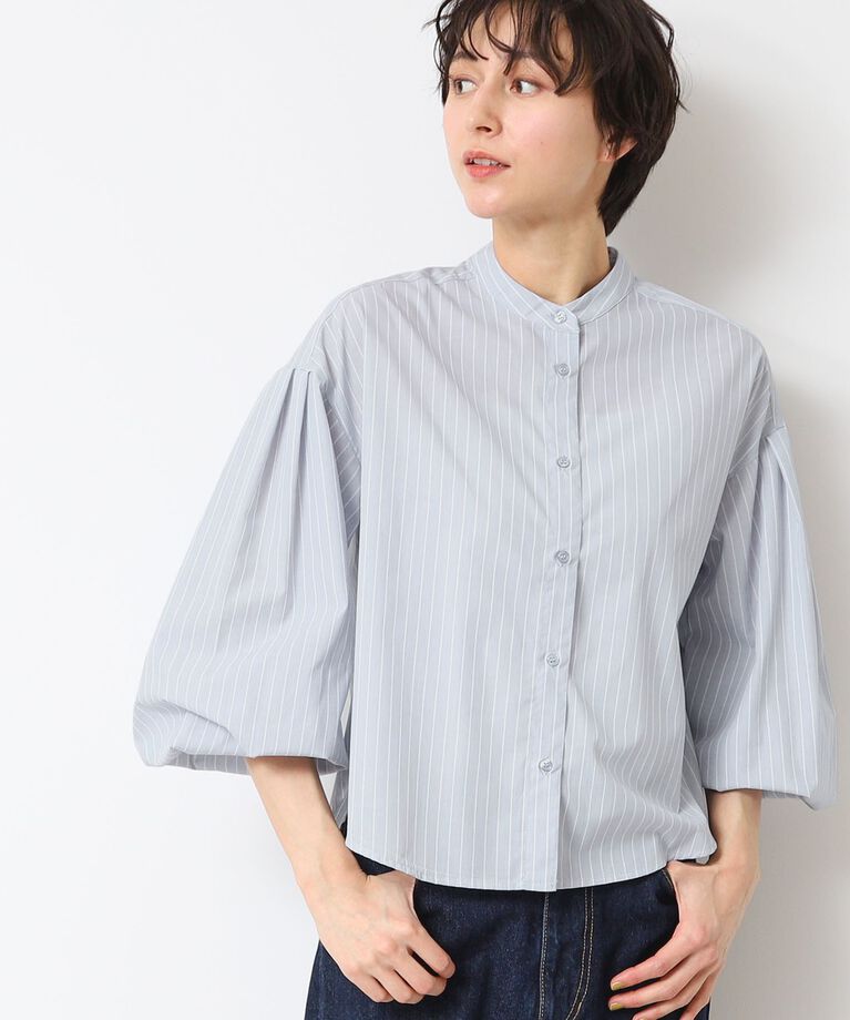 Dessin「【洗える】バンドカラーストライプシャツ（XS～L）」|シャツ・ブラウス|