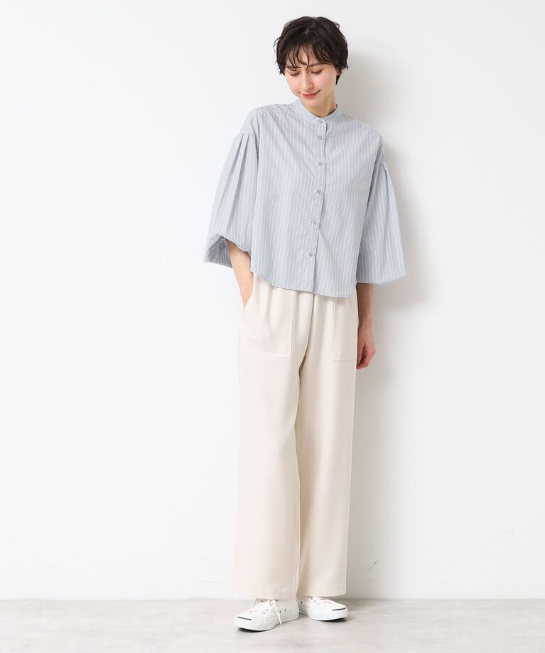 Dessin「【洗える】バンドカラーストライプシャツ（XS～L）」|シャツ・ブラウス|