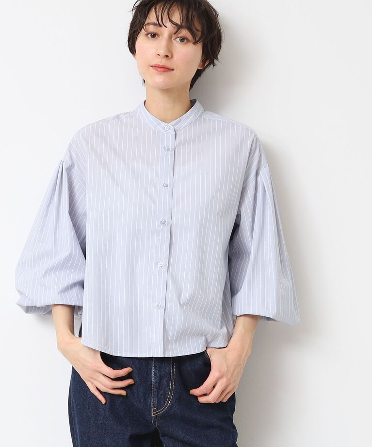 Dessin「【洗える】バンドカラーストライプシャツ（XS～L）」|シャツ・ブラウス|ブルー(391)