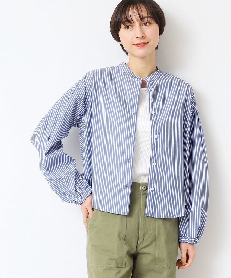 Dessin「【洗える】バンドカラーストライプシャツ（XS～L）」|シャツ・ブラウス|ネイビー(396)