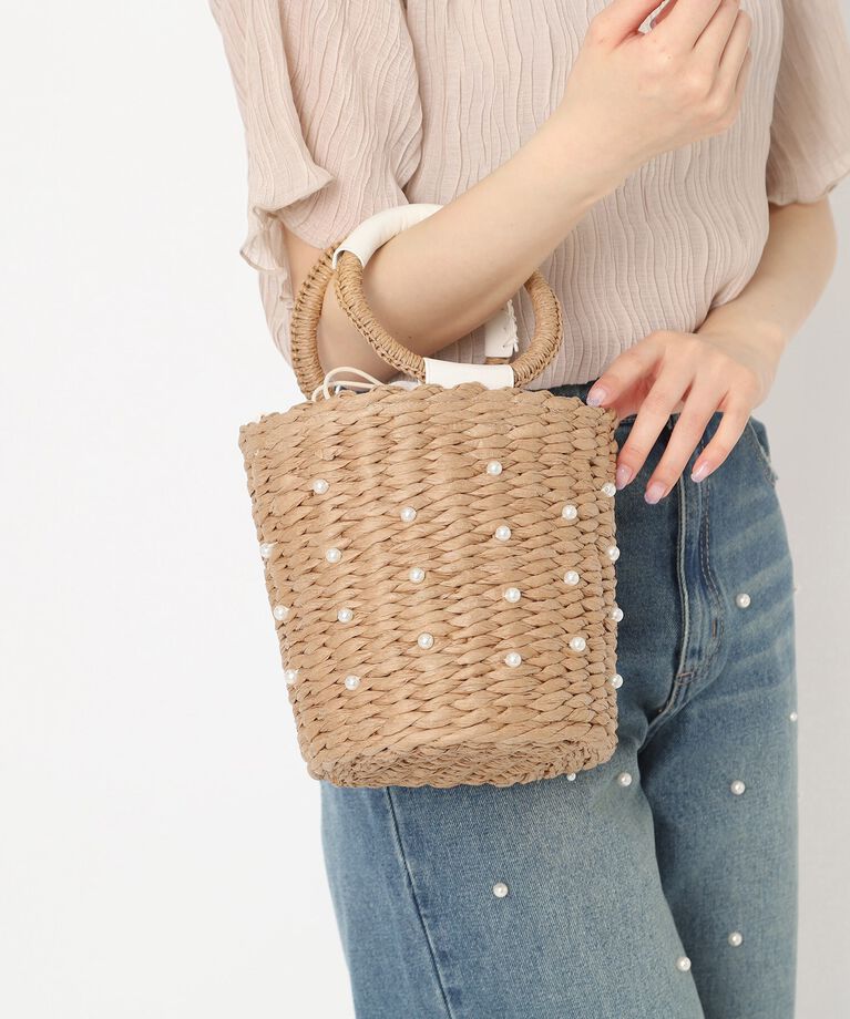 Ober Tashe「雑材2WAYパール調付バケツショルダー」|ハンドバッグ|