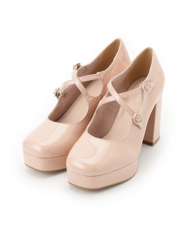 ESPERANZA「クロスダブルバックル厚底パンプス 結婚式二次会 パーティー 25SS」|パンプス|ピンク(272)