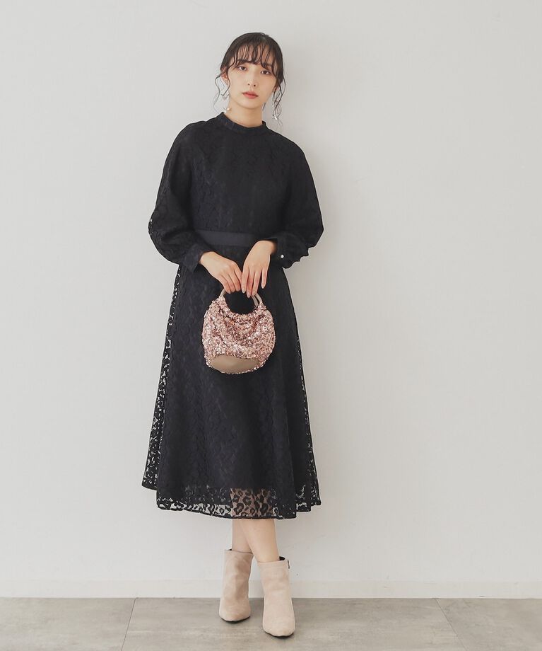SunaUna「【SS～Lサイズ展開/レオパードレース】スタンドネックワンピース」|ワンピース|