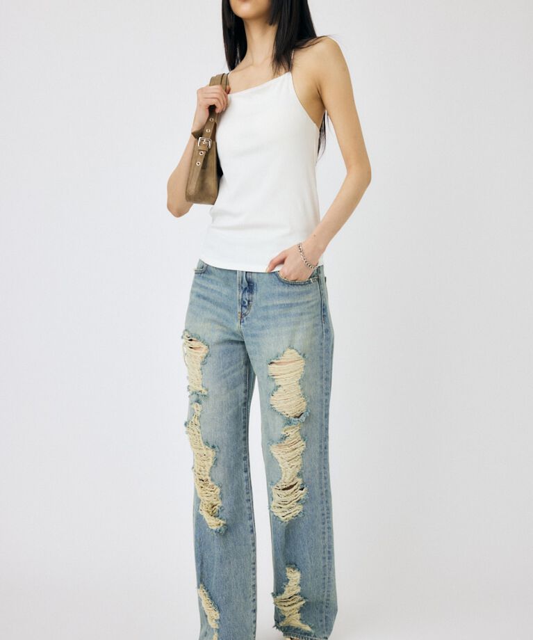 MOUSSY「HIGH DAMAGED STRAIGHT」|デニム|L/BLU1
