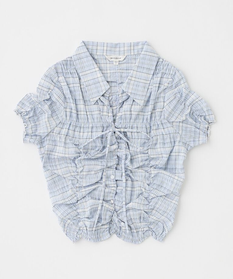 MOUSSY「SHIRRING RIBBON シャツ」|シャツ・ブラウス|BLU