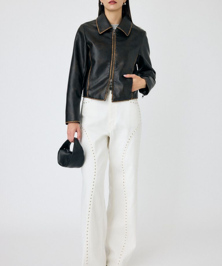 MOUSSY「STUDDED ワイドストレートデニム」|デニム|WHT