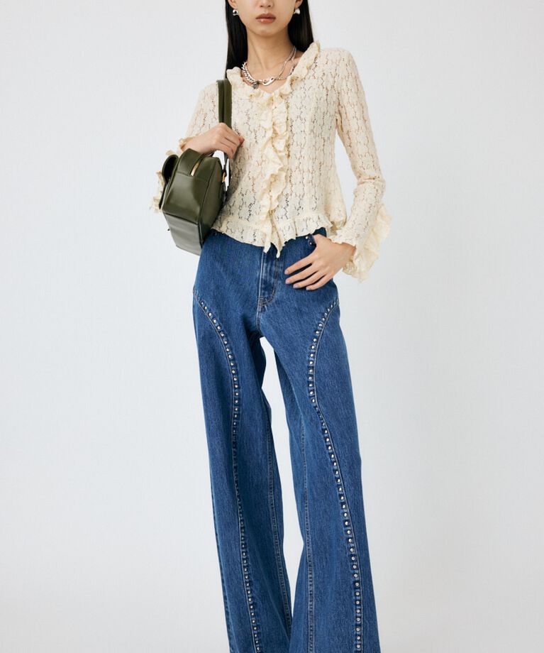 MOUSSY「STUDDED ワイドストレートデニム」|デニム|BLU