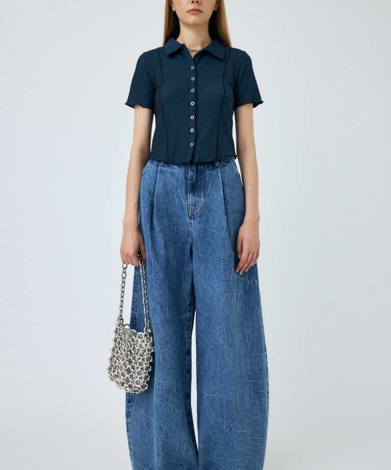 MOUSSY「WAVY TUCK BAGGY」|デニム|BLU