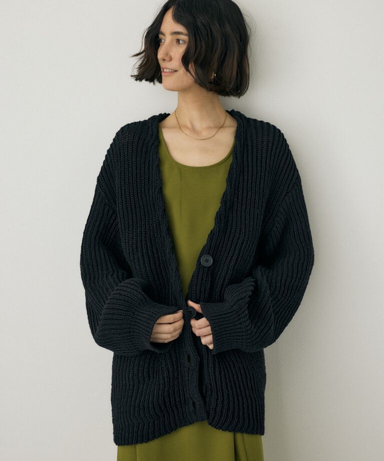 MOUSSY「メランジニットカーディガン　コットン×リサイクルポリエステル混」|カーディガン|BLK