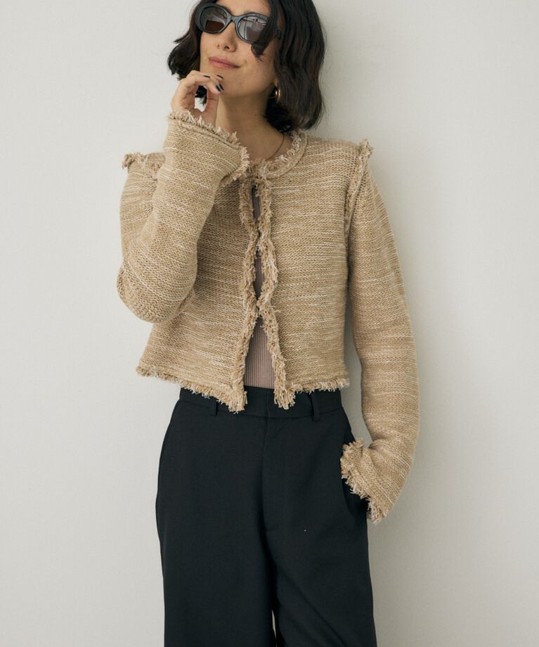 MOUSSY「ツイードニットジャケット　オーガニックコットン使用」|カーディガン|BEG