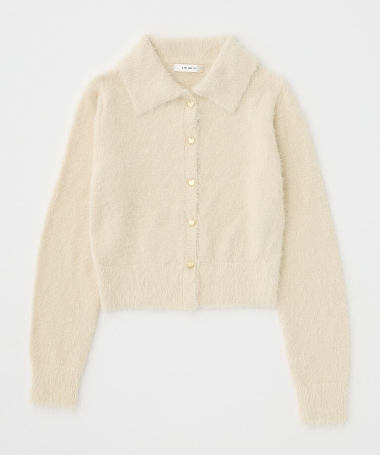 MOUSSY「HEART BUTTON フェザーカーディガン」|カーディガン|O/WHT1