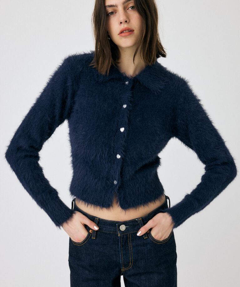 MOUSSY「HEART BUTTON フェザーカーディガン」|カーディガン|