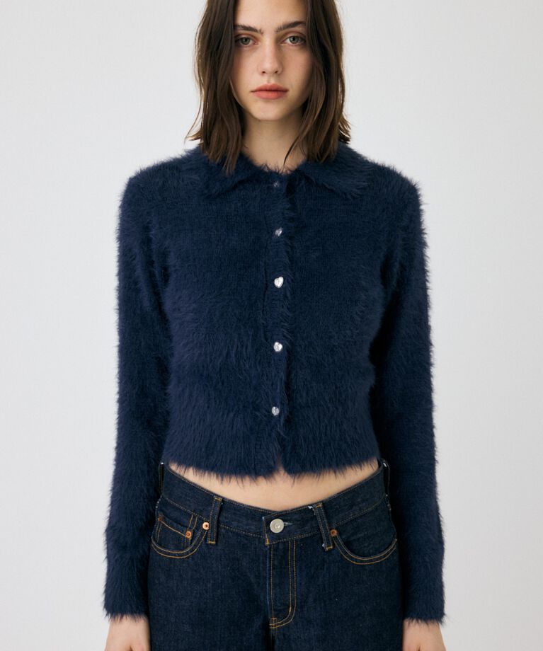 MOUSSY「HEART BUTTON フェザーカーディガン」|カーディガン|