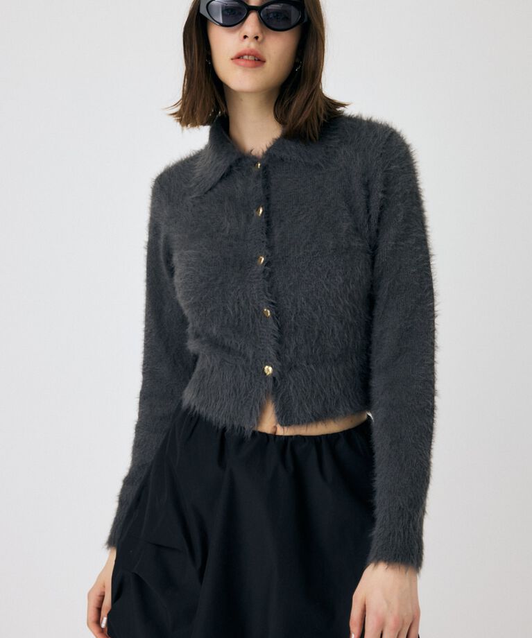 MOUSSY「HEART BUTTON フェザーカーディガン」|カーディガン|C.GRY