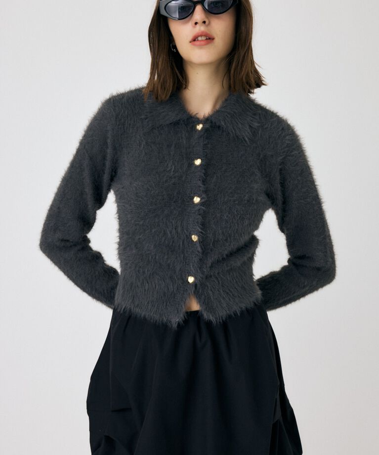MOUSSY「HEART BUTTON フェザーカーディガン」|カーディガン|