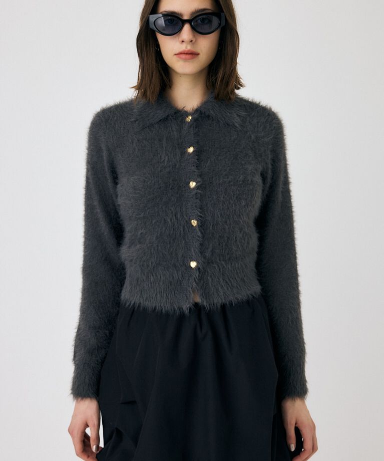 MOUSSY「HEART BUTTON フェザーカーディガン」|カーディガン|