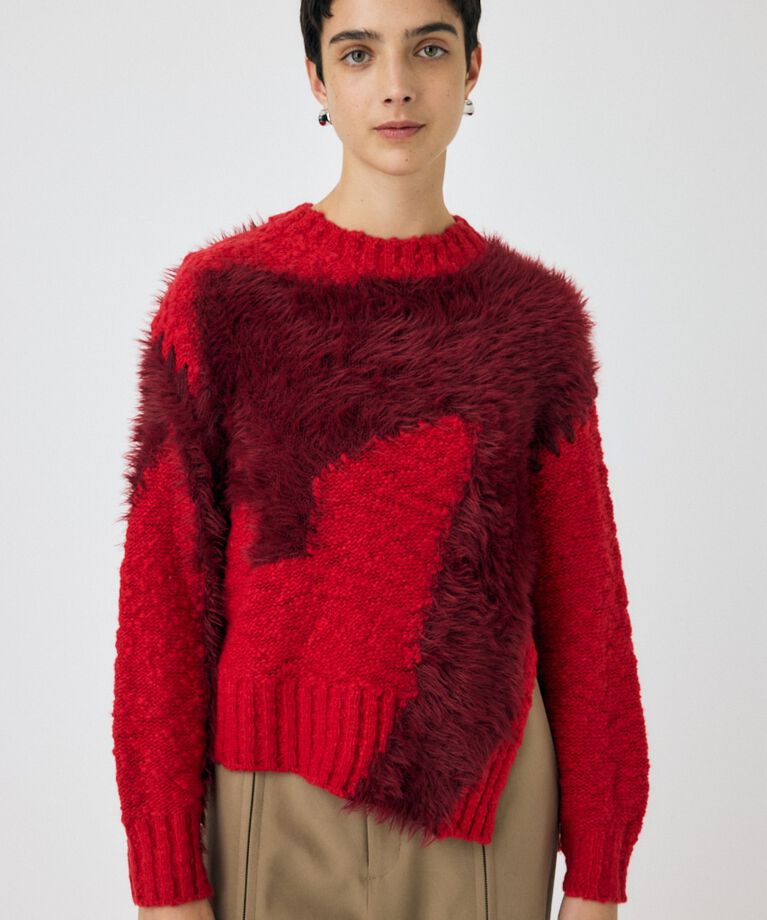 MOUSSY「INTARSIA SLIT セーター」|ニット・セーター|RED