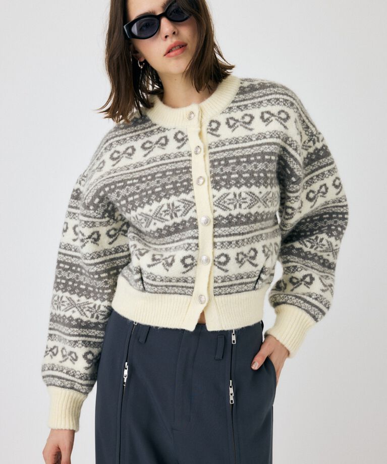 MOUSSY「RIBBON FAIR ISLE ニットカーディガン」|カーディガン|