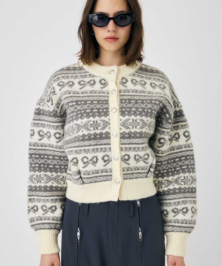 MOUSSY「RIBBON FAIR ISLE ニットカーディガン」|カーディガン|