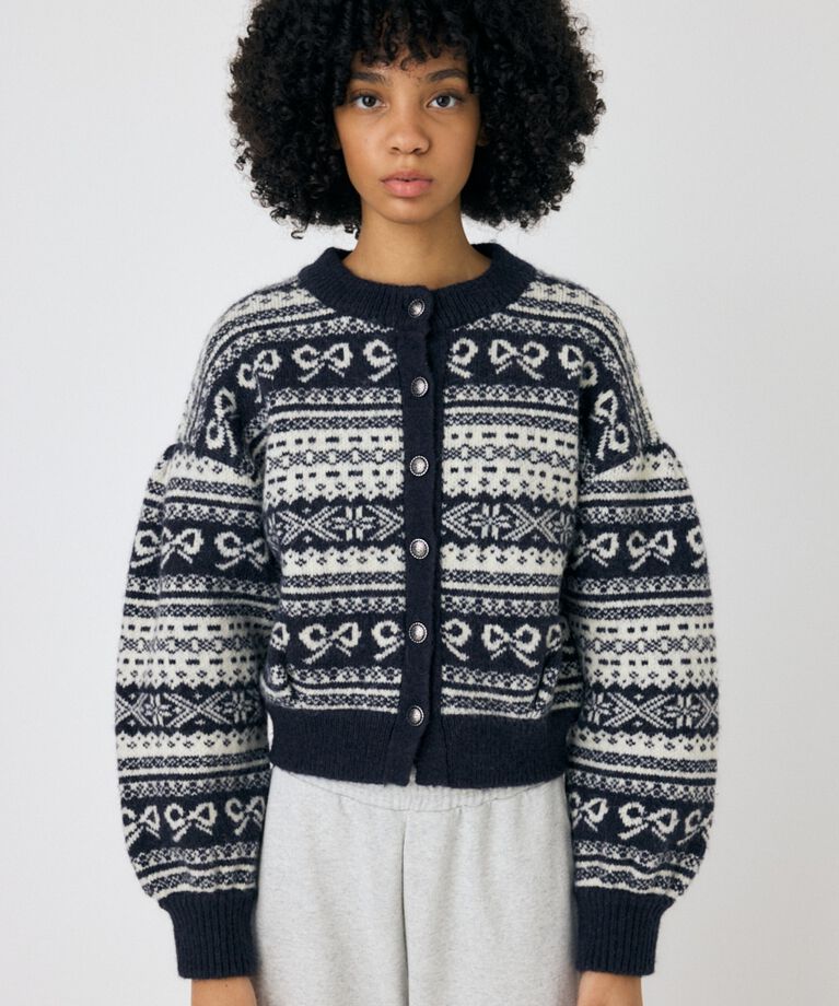 MOUSSY「RIBBON FAIR ISLE ニットカーディガン」|カーディガン|