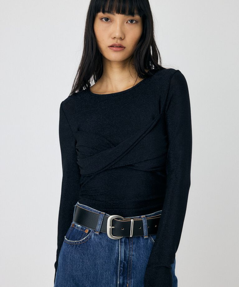 MOUSSY「CROSS GATHER SLIM トップス」|Tシャツ・カットソー|NVY