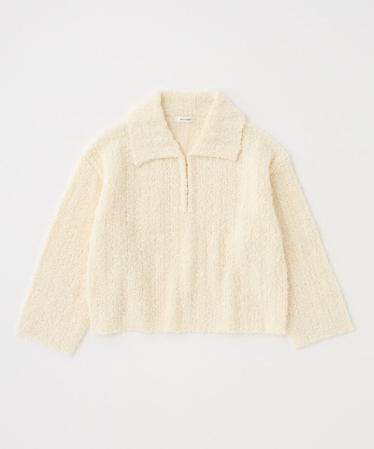 MOUSSY「OPEN COLLAR ニット」|ニット・セーター|O/WHT1