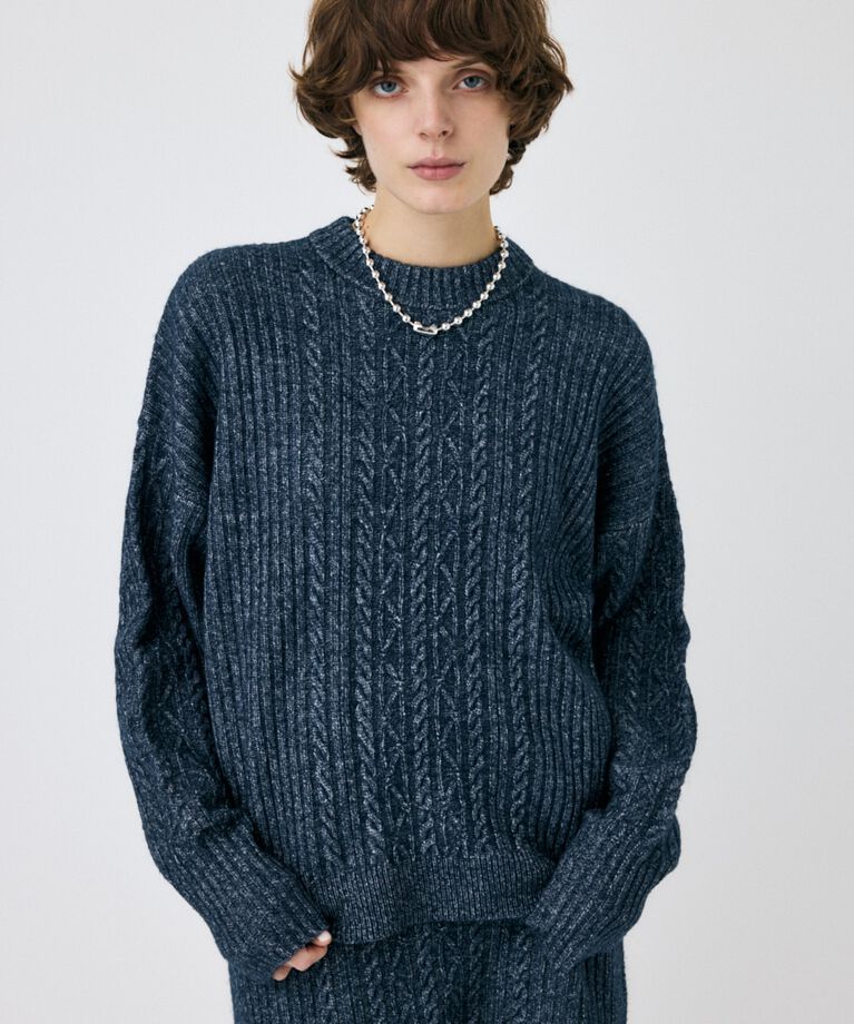 MOUSSY「RIB CABLE ニットトップス」|ニット・セーター|BLK