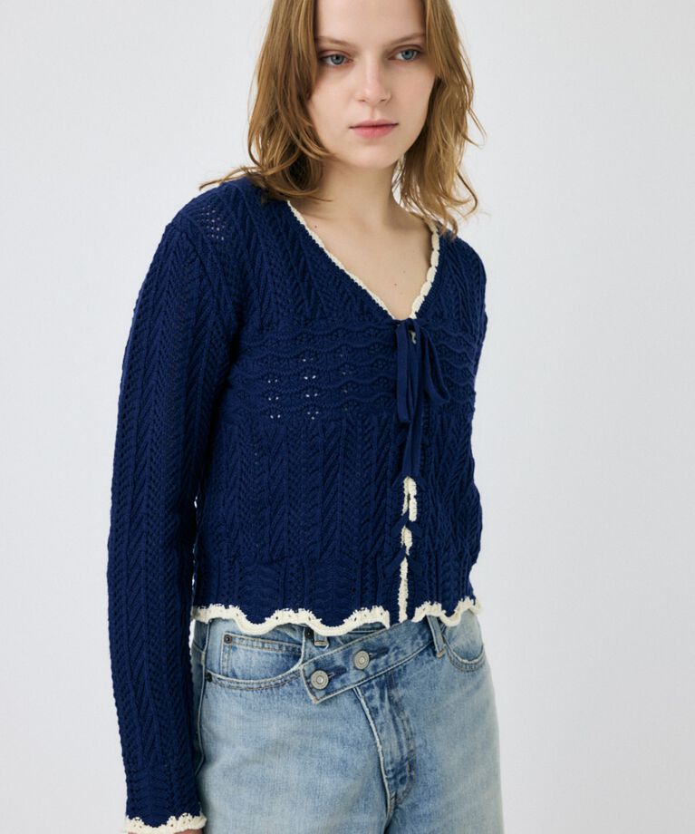 MOUSSY「OPEN STITCH レースアップニット」|ニット・セーター|NVY