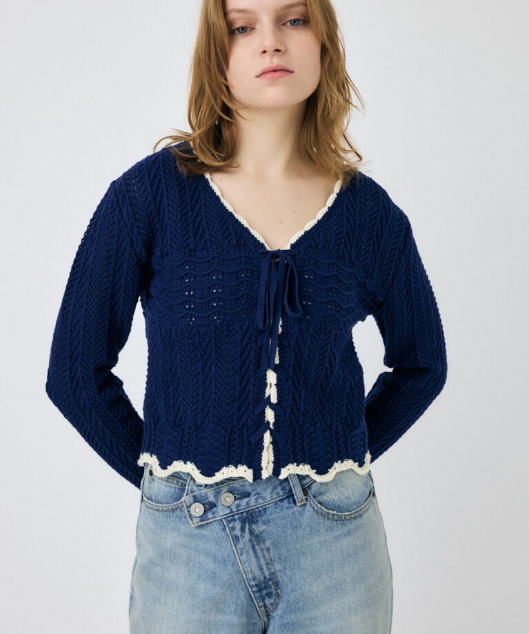 MOUSSY「OPEN STITCH レースアップニット」|ニット・セーター|