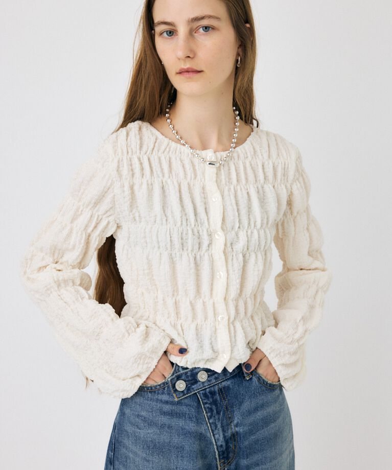 MOUSSY「SHIRRING カーディガン」|Tシャツ・カットソー|O/WHT1