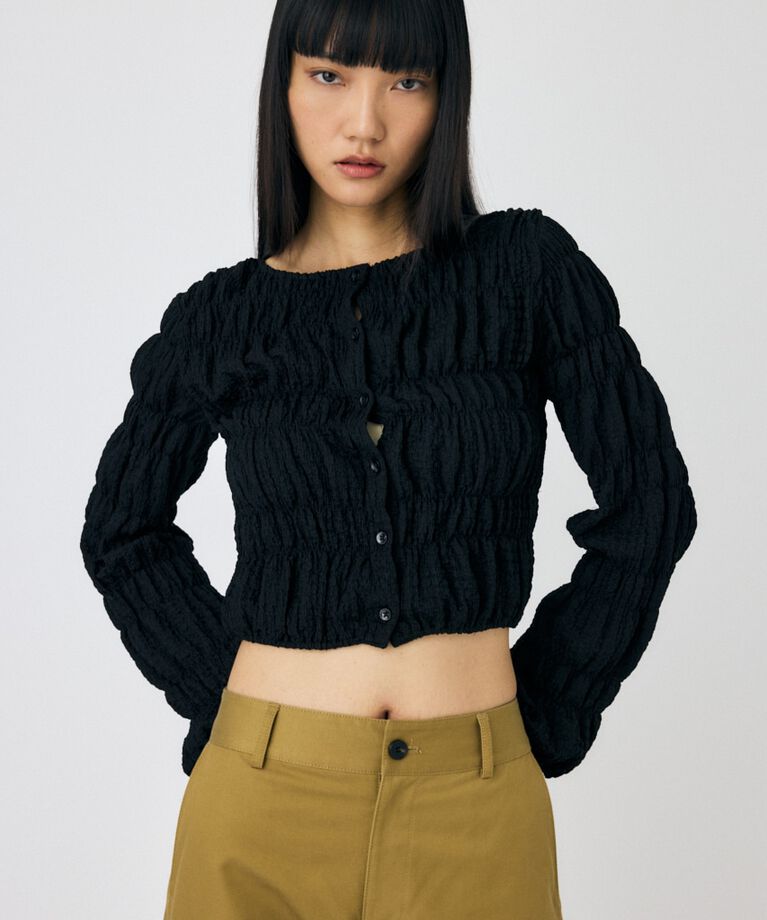 MOUSSY「SHIRRING カーディガン」|Tシャツ・カットソー|BLK